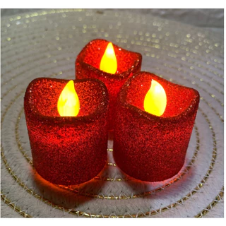 kit com 3 velas Glitter Luz De Chá De Led Cristal Acrílico imita Chama Com Botão Decoração De Natal De Casamento Bateria
