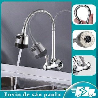 Torneira Gourmet de Parede aço Torneira Cozinha Gourmet de Bancada Monocomando Com Spray Flexível Misturador Vários modos de saída de água