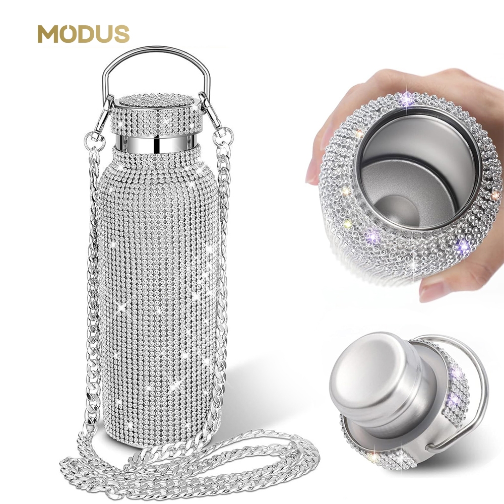 750ML Garrafa Térmica de Aço Inoxidável Com Tampa e Pincel Brilho Cravejado Rhinestone Copo AB Color Garrafa Térmica