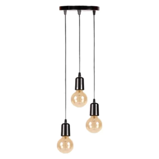 Pendentes Luminarias Triplo Canopla Unica Fio Cabo Vintage Retro Industrial E27 Preto
