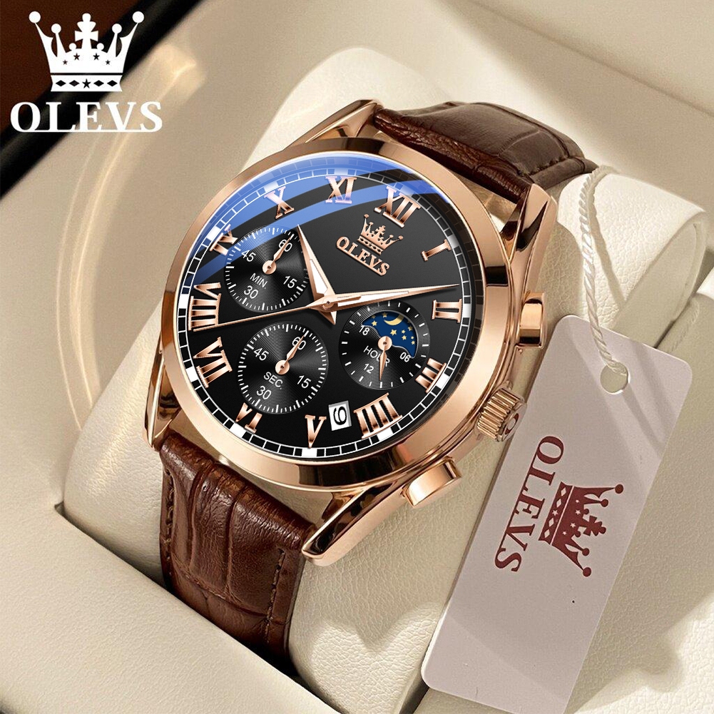 OLEVS relógio masculino Impermeável luminoso calendário moda Couro quartzo 2871
