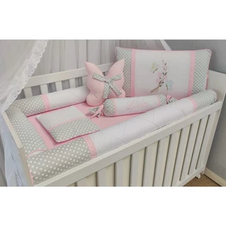Kit Berço Rosa de Borboletas Com Estampa Poá