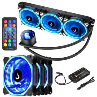 Kit 3 Cooler Fan 120mm LED RGB + Controladora + Water Cooler 360mm Profissional Rise com Controle Remoto