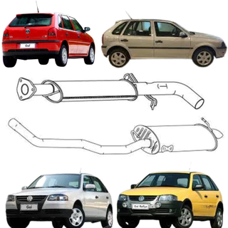 Escapamento Completo Silencioso Intermediário e Traseiro Volkswagen Gol 1.6 1.8 2.0 G3 e G4 de 1999 até 2008