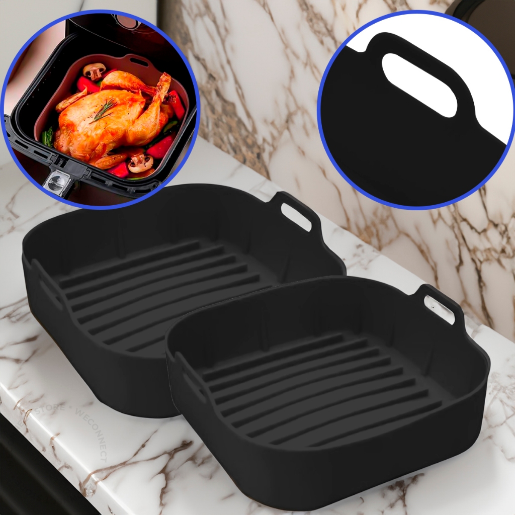 Kit 2 Forma de Silicone Air Fryer 20CM Assadeira Fritadeira Quadrada Antiaderente Vermelho/Preto