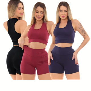 Kit 3 Conjunto Feminino Academia Top Nadador + Short Suplex Para Treino