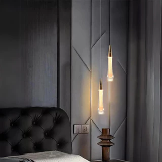Kit 2 Luminárias Pendentes de Cristal LED Mini Gota Dourado Lavabo Quarto Cabeceira Moderna 3000K
