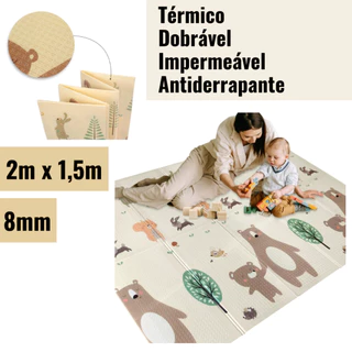 Tapete de Atividades Térmico Infantil 2m x 1,5m Dobrável Dupla Face 8 mm Espessura Emborrachado Educativo Bebê Crianças Tatame