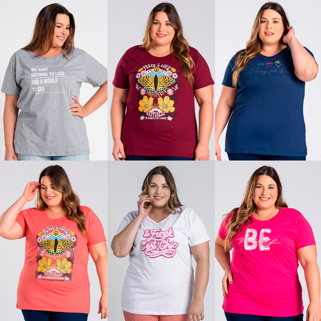 T-shirt Feminina Plus Size G1 a G5 100% Algodão Gola Redonda Camiseta Básica Casual Tecido Macio Modelagem Soltinha Algodão - L2