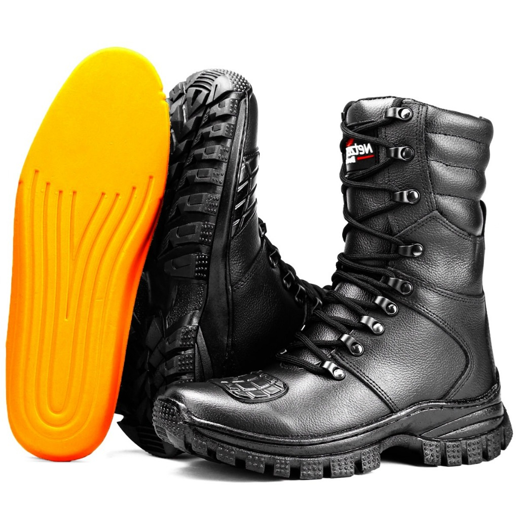 Bota Coturno Tática Militar Masculina Cano Médio SF Outlet em Couro