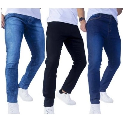 KIT 3 CALÇAS JEANS TRADICIONAL MASCULINA - FORMA RETA - SEM LYCRA - ÓTIMA PARA TRABALHO - MATÉRIAL GROSSO E REFORÇADO