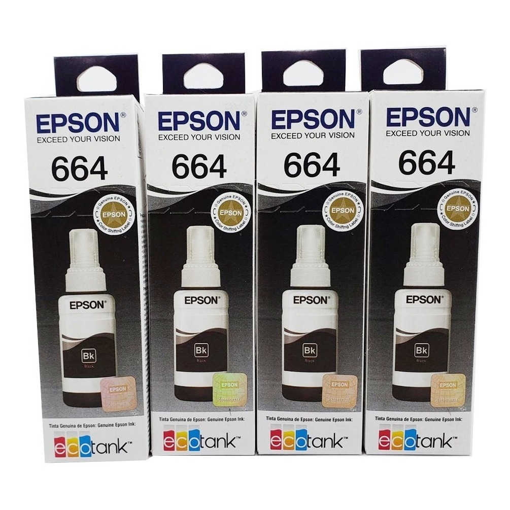 Kit 4 Refis De Tinta Preta Originais Epson 664 Para Impressora L110 L120 L220 L365 L375 7057