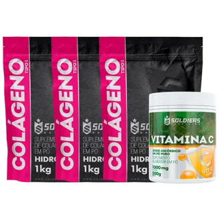 Kit: Colágeno Tipo 1 Hidrolisado 3Kg + Vitamina C Em Pó 500g - 100% Puro Importado - Soldiers Nutrition