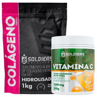 Kit: Colágeno Tipo 1 Hidrolisado 1Kg + Vitamina C Em Pó 500g - 100% Puro Importado - Soldiers Nutrition