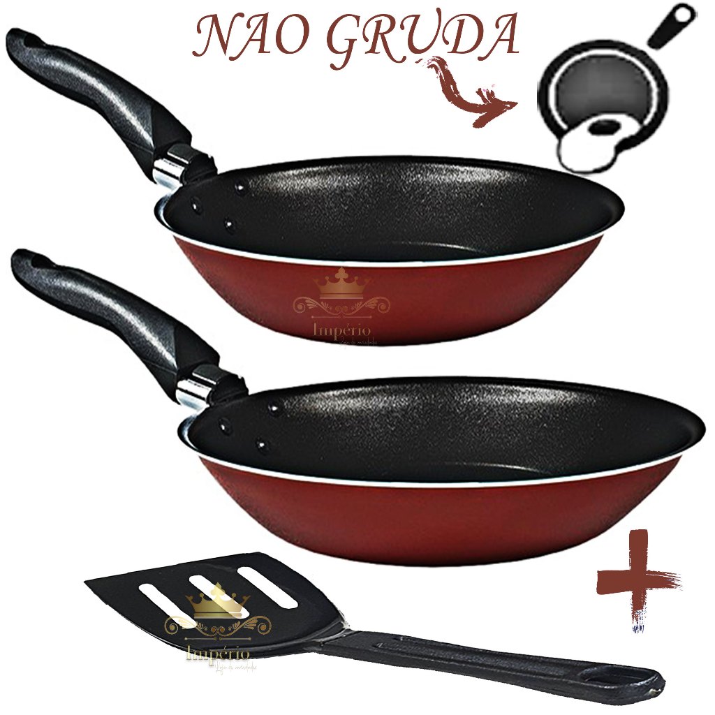 Kit de Frigideiras 2 Peças Tamanho 24 E 16 Cm Com Espátula 2 Frigideira Antiaderente Francesa Grande Com 5 Camadas De Teflon Cor Cereja E Dourado Cobre Alumínio Reforçada Funda Para Ovo