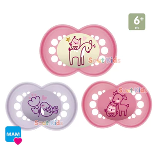 3 Chupetas MAM 6+meses Tripla 1 Brilha Escuro c/3uni Blister Rosa Bico Silicone