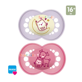 2 Chupeta MAM 16+ Meses MAM Original DAY&NIGHT 1 brilha no Escuro Menina Bebê Bico Silicone Rosa