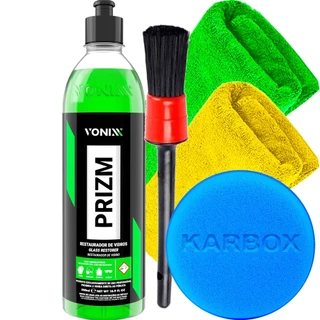 Kit Restaurador de Vidros Prizm Remoção Chuva Acida Toalha Panos Pincel Detalhamento