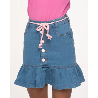 Saia Jeans Babado com Pince Juvenil 7Pallas