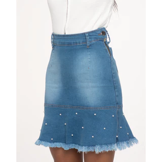 Saia Jeans Babado Com Pérolas Juvenil 7PALLAS