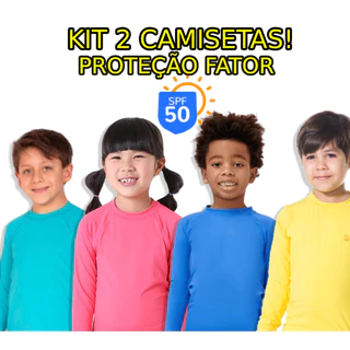 Kit 2 Camisa Proteção Uv50 Solar Infantil 2 ao 12 Criança Praia Camiseta Blusa Termica