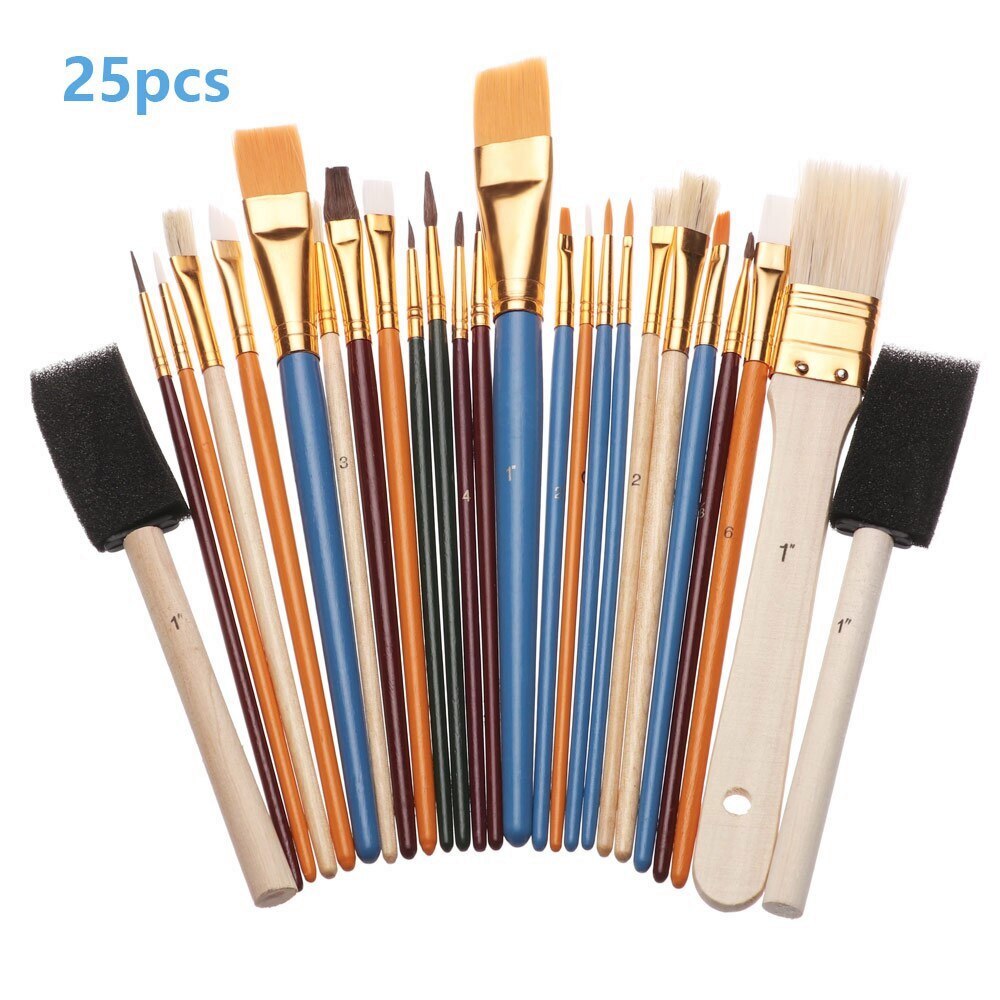 Kit 25 Pinceis Pintura Artística Óleo Tela Pincel Pintura