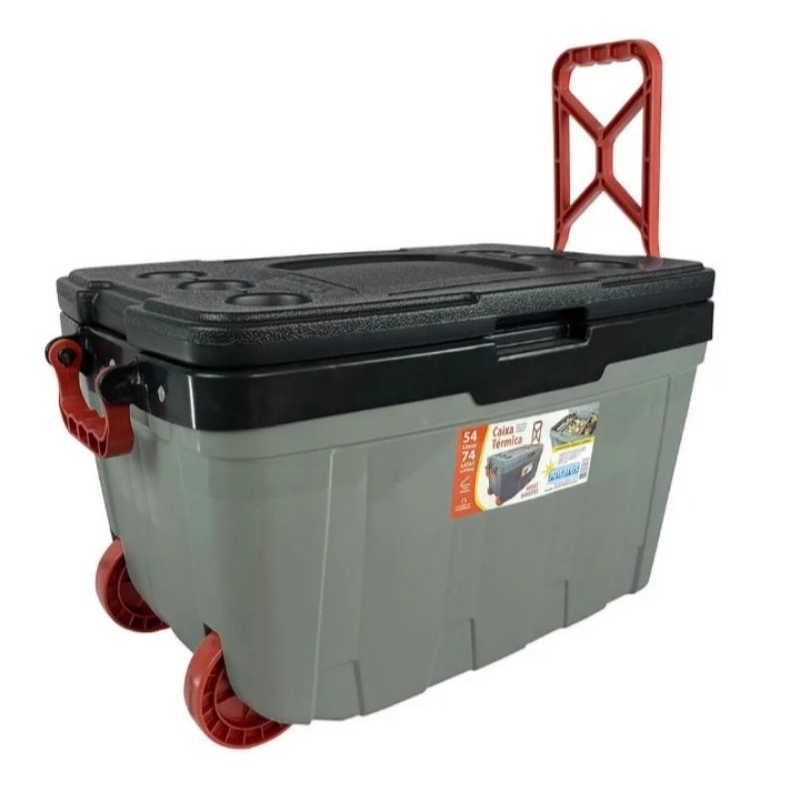 Caixa Térmica 54 Litros Com Rodinhas e Divisórias, Camping, Pesca, Cooler | Shopee Brasil