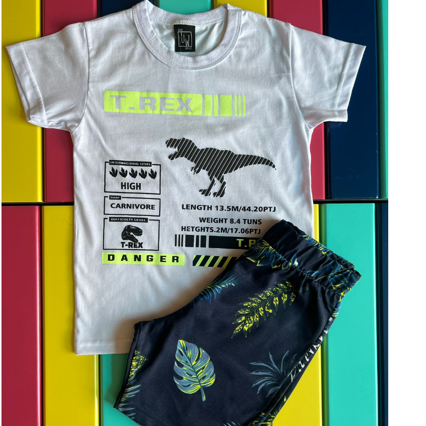 Conjunto Menino camiseta e bermuda de Verão de Dinossauro 4 ao 10