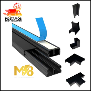 4 Metros Canaleta Organizador de Fios Preta 20x10mm Sistema X Com Fita Adesiva e Divisoria Enerbras