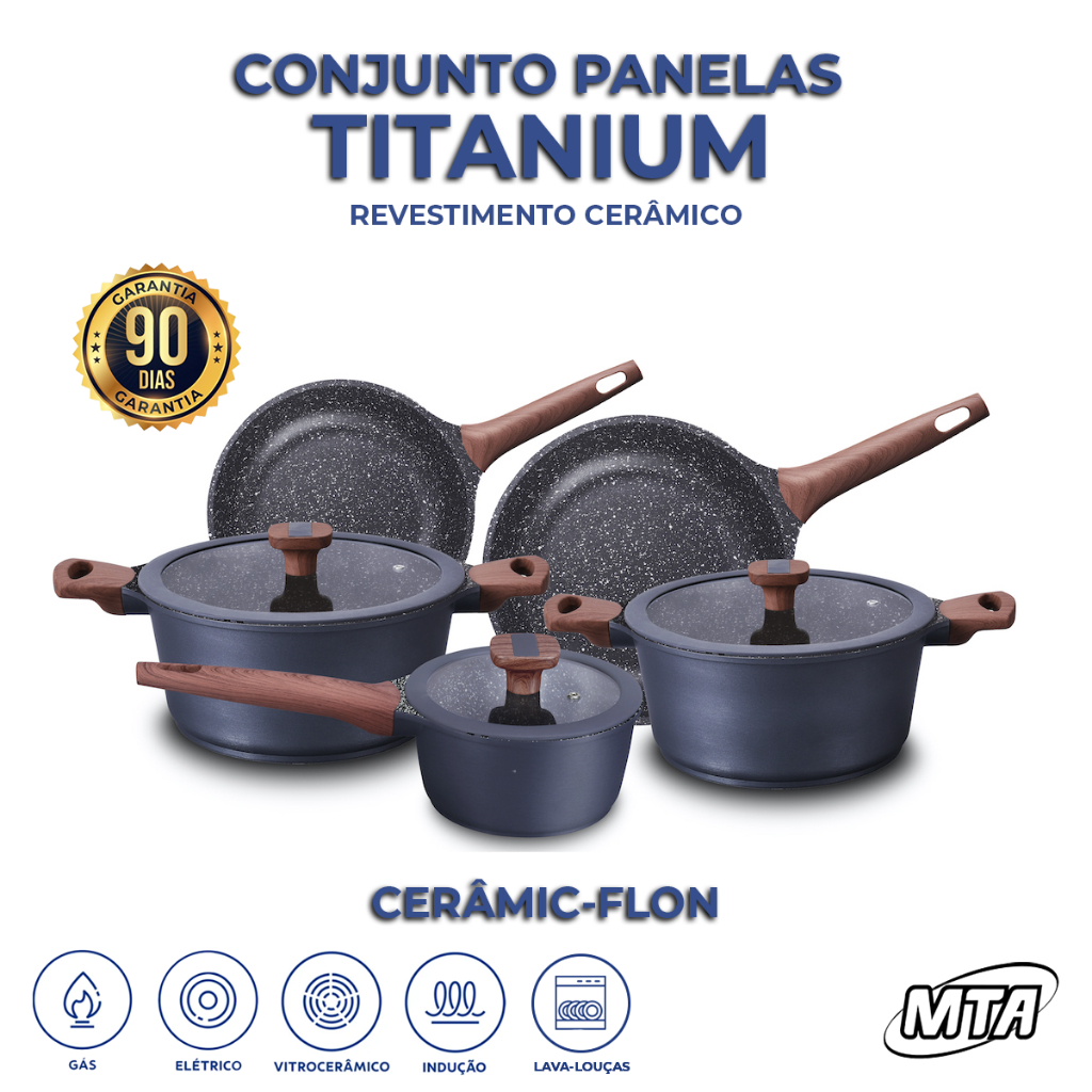 Jogo De Panelas 5 Peças Titanium Premium Mta Revestimento Cerâmico Antiaderente Não Gruda