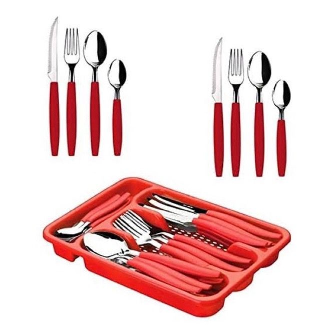 Jogo De Talheres Premium Inox Com 24 Peças + Suporte Gaveteiro