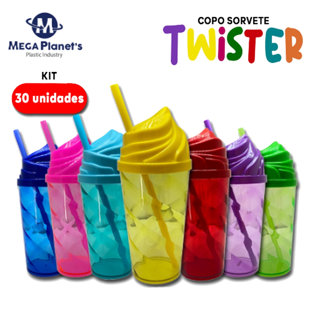 KIT 50 COPOS TWISTER 500ml TAMPA SORVETE | Chantilly | Ideal para Drinks e Festas | Aniversários | Casamentos | Chá de Bebê