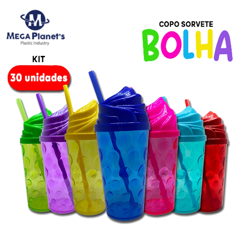 KIT 30 COPOS BOLHA 500ml TAMPA SORVETE | Chantilly | Ideal para Drinks e Festas | Aniversários | Casamentos | Chá de Bebê