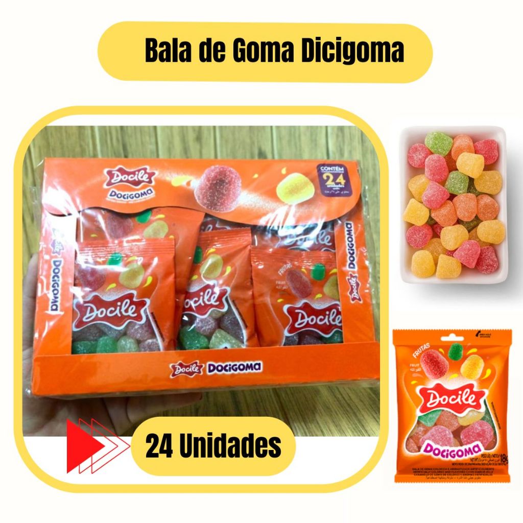 Bala Dicigoma Docile Mini Sortidos c/ 24 Unidades de 18 gramas | Shopee ...