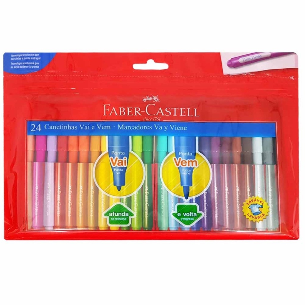 Canetinha Hidrográfica 24 Cores Vai e Vem Faber Castell | Shopee Brasil