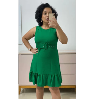 Vestido Feminino Verão Leve Regata com Cinto, Moda Modesta, Elegante