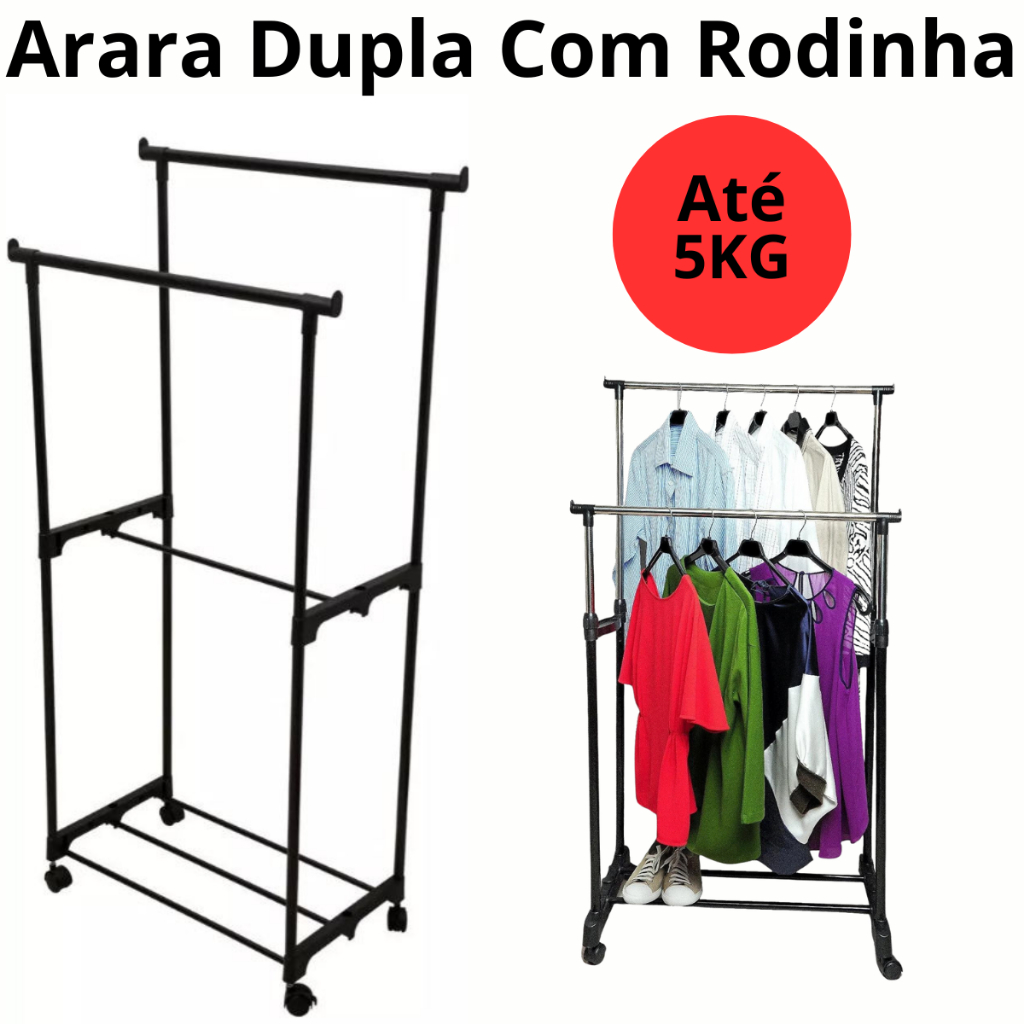 Cabideiro De Chão Arara Organizador De Roupas Com Sapateira Rodinhas Com Regulagem de Altura