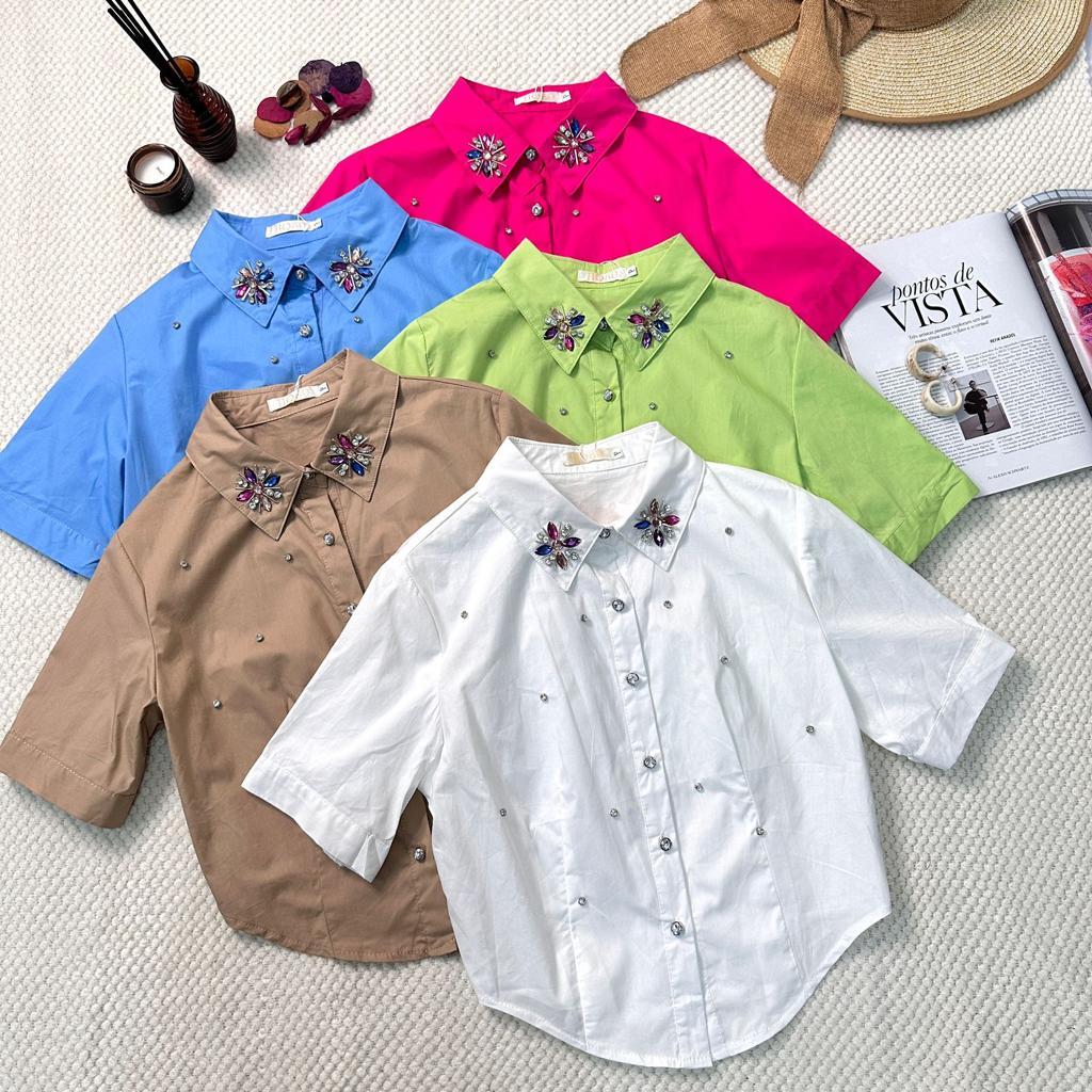 Blusas femininas Camisa Social Feminina Lisa com detalhes em