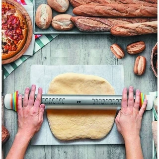 Rolo de Massas Profissional 44 cm Aço Inoxidável Antiaderente Ajustável Para Pizza Pão Macarrão C/ Medidas