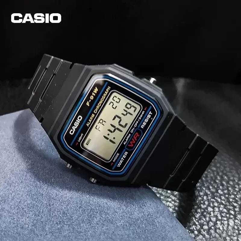 Relógio Casio F91w Linha Azui e linha Ouro Relógio Clássico Elegânte ...