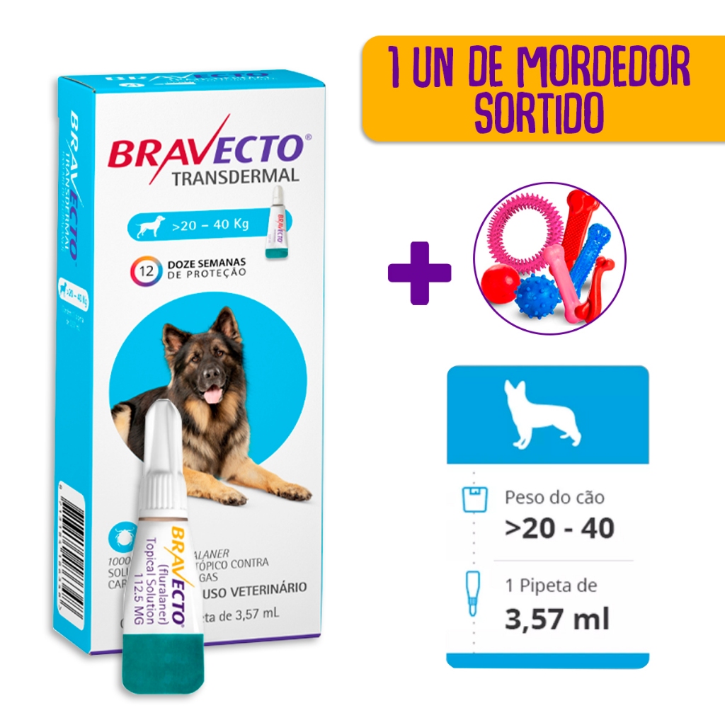 Kit 3 Bravecto Cães 20 A 40kg Total 3 Comprimidos - Original