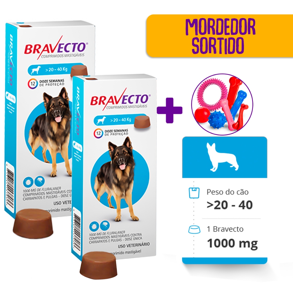 Bravecto 20 a 40 kg Cães 1000mg