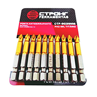 Jogo Ponta Bits PH2 50mm Kit 10 Peças Ponteira Philips Magnética Antiderrapante Parafusadeira Imã Aço Cromo