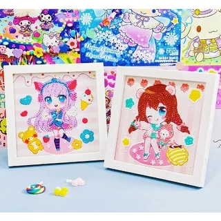 Pintura de diamante com Bolinhas - 3D Diamond Painting DIY Fofas Kawaii Desenhos Com Quadro Moldura
