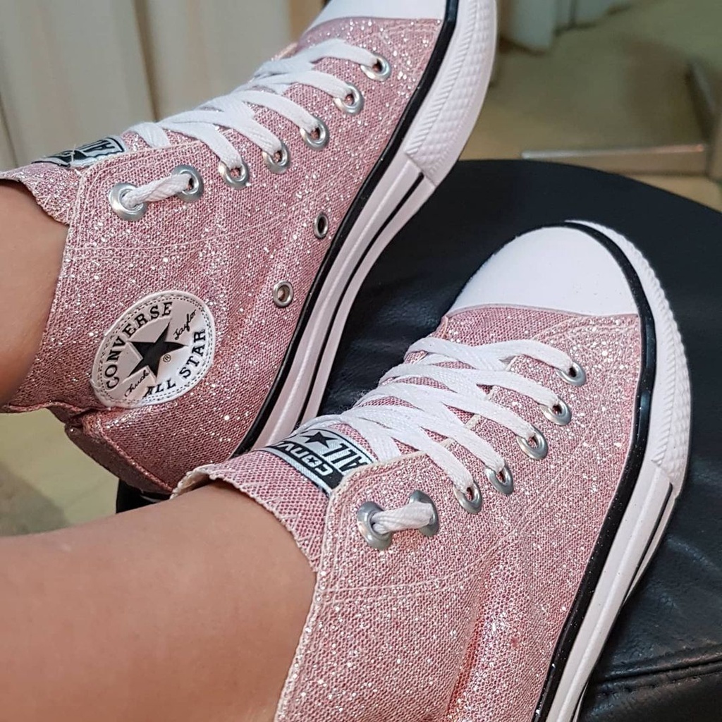 Tenis All Star Glitter Rosa/Prata Cinza Menina Feminino Cano Alto ...