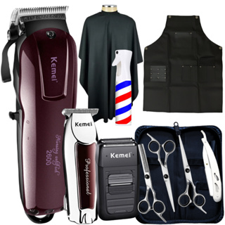 Kit Tesoura Profissional + Maquina Cortar Cabelo P/ Barbeiro Maquina acabamento Shaver Tesoura fio Laser e Fio Navalha completo com Acessorios