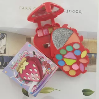 Kit de Maquiagem Infantil morango ( Sombras, blush, batom, Pincel ) mai kit