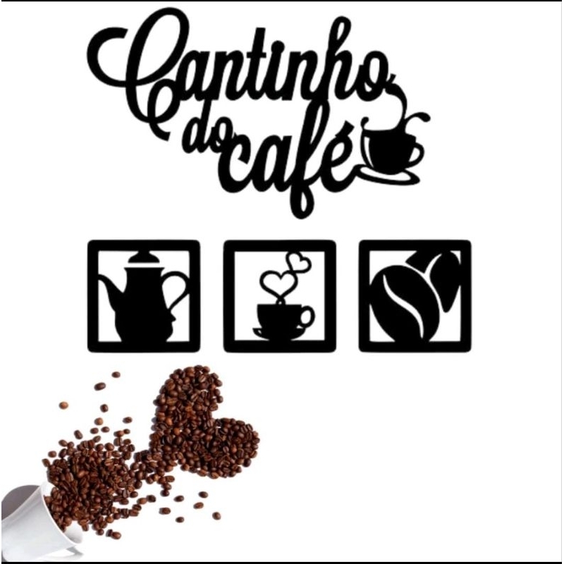 Kit Cantinho do Café 4 Peças 27cm Decoração Cozinha Mdf 3mm Decoração para Escritório