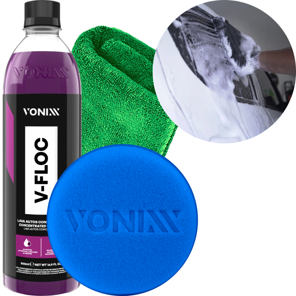 V-Floc Shampoo Ultra Concentrado Não Remove Cera 500ml + Pano Microfibra + Aplicador Vonixx