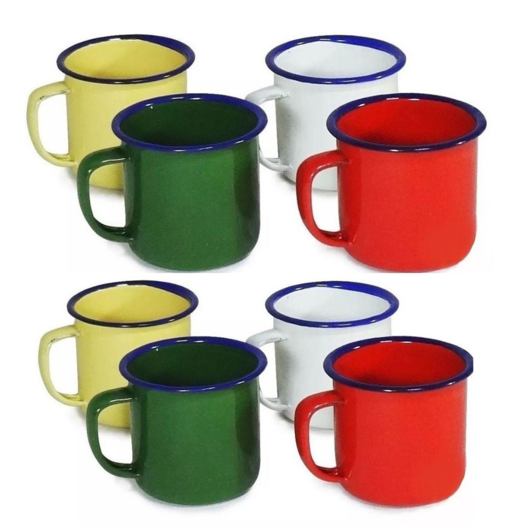 Kit 8 Canecas Esmaltada Colorida Para Café 100 ml Antiga